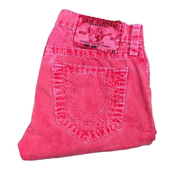 Vintage True Religion Jeans Size 32 BOBBY SUPER T Pink Dyed - Picture 1 of 7